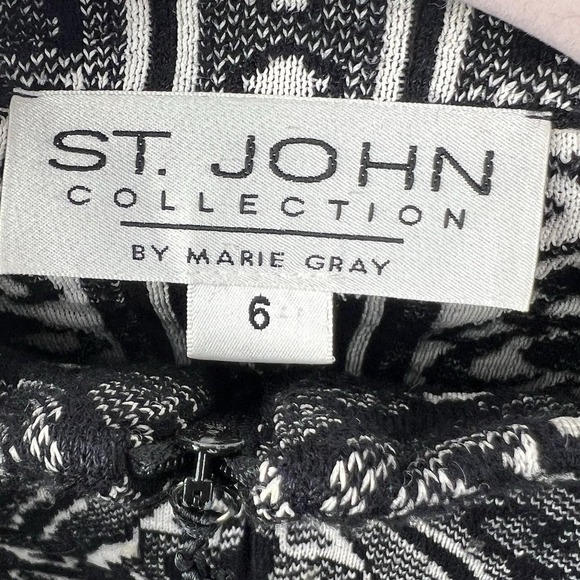 St John Santana Knit Jacket Womens 6 Black White Classic Elegant Preppy Chic - Picture 7 of 12